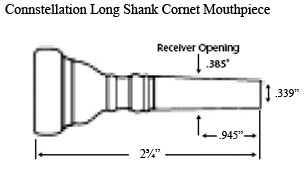 diagram of a Connstellation long shank cornet mouthpiece