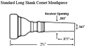 diagram of a long shank cornet mouthpiece